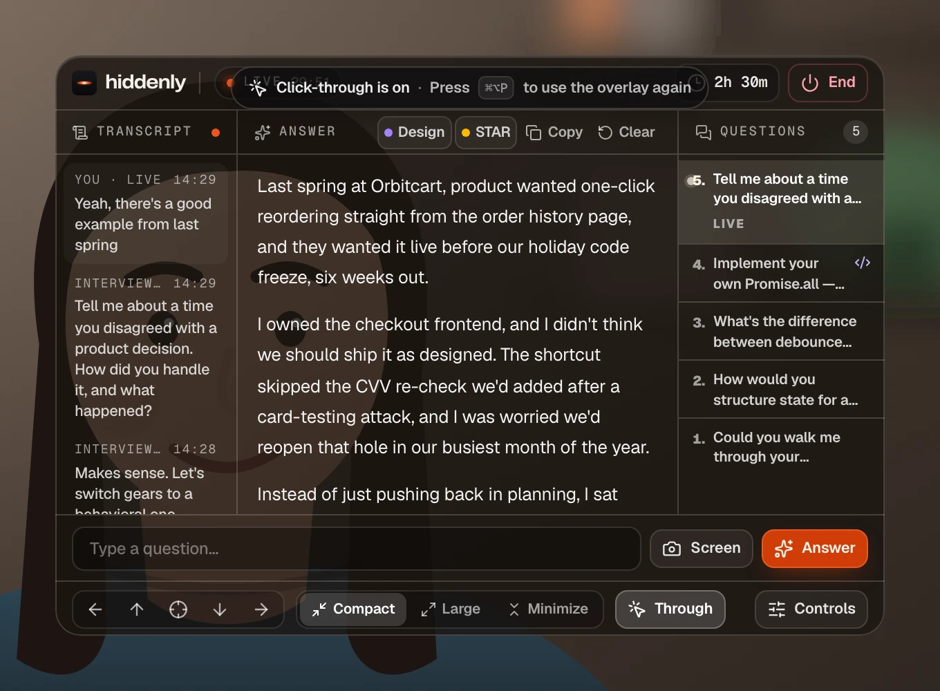 Overlay in click-through mode over a video call